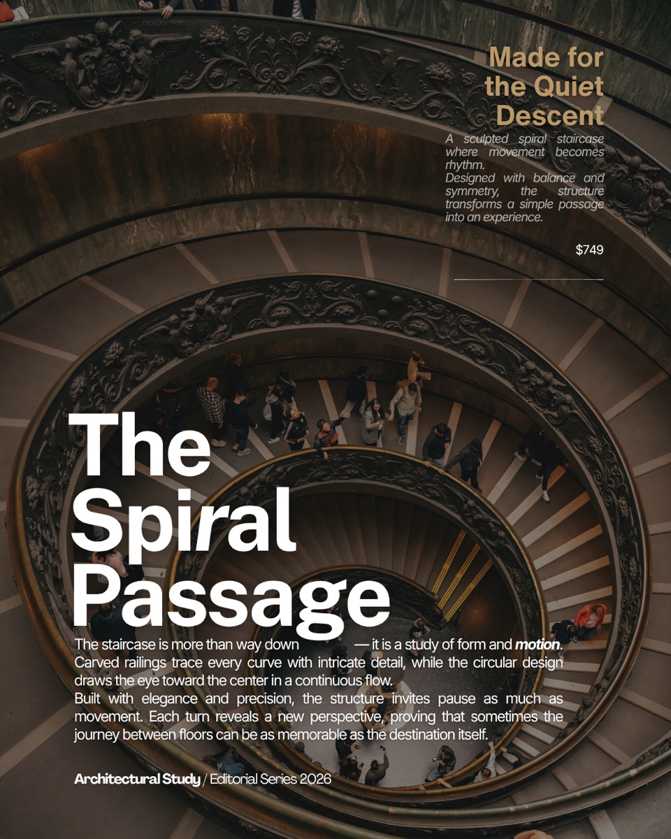 "The Spiral Passage" architectural editorial spread